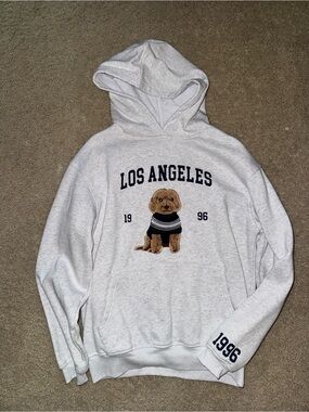 Light Gray Los Angeles Dog Hoodie with Embroidered Pup